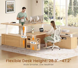 SEDETA L Shaped Electric Standing Desk, 69" x 55"Height Adjustable Office Executive Desk with 4 Drawers and Storage Shelves, Fluted Sit Stand Computer Desk with Power Outlet for Home Office, Oak SEDETA