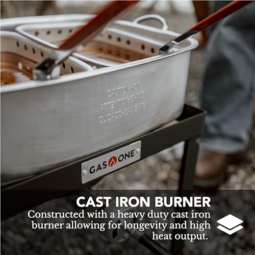 Gas One Double Fryer with 2 Baskets Propane Burners for Outdoor Cooking – Heavy Duty 18Qt Aluminum Pot Outdoor Deep Fryer with Cast Iron Burner – Propane Deep Fryer with Thermometer Gas One