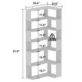 Hitow 6-Tier Wooden Bookcase, L Shaped Geometric Bookshelf, 81.9" H Freestanding Storage Shelf Room Divider, Open Corner Shelf Storage Unit for Living Room Home Office, Beige (35.4" W x 23.6" D)