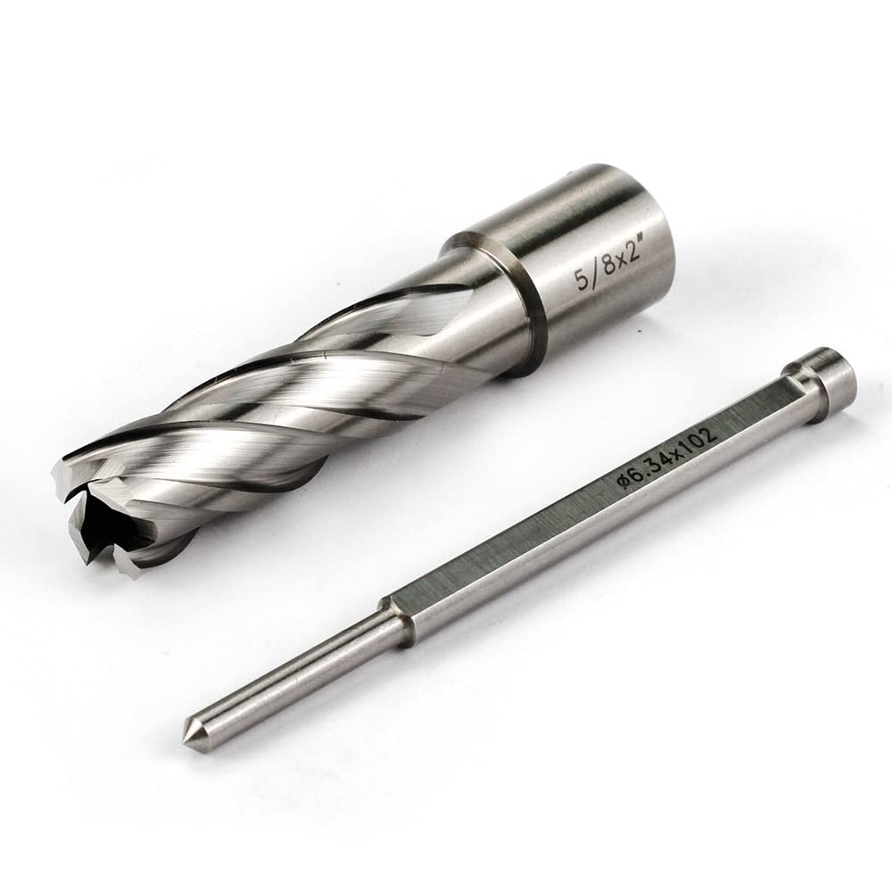 OSCARBIDE 5/8"x2" HSS Annular Cutter 5/8 inch Cutting Diameter 2 inch Depth of Cut,3/4 inch Weldon Shank 2 Flat Mag Drill Bit with Pilot Pin for Magnetic Drill Press,1 Piece OSCARBIDE