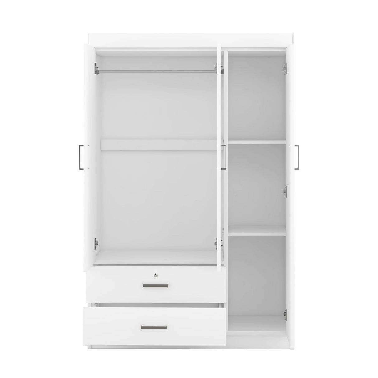 Polibi 3-Door Large Wardrobe with 2 Storage Drawers, Modern Armoire Free-standing Garment Wooden Closet Storage Cabinet, White Polibi