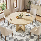 Garvee 47" Round Dining Table for 4-6 People - Circle Kitchen Dinner Table with Sturdy Pedestal Base, Space Saving Dinning Room Furniture for Living Room, Kitchen, Apartment, Natural Garvee