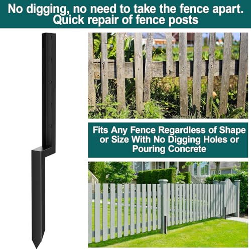 ZIIAMG Heavy Duty Steel Fence Post Repair Stakes,Fence Post Repair Kit,for Repair Tilted/Broken Wood Fence Post(1pcs Matte Black) - WoodArtSupply