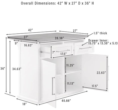 Crosley Furniture Bartlett Kitchen Island with Wood Top, White/Walnut