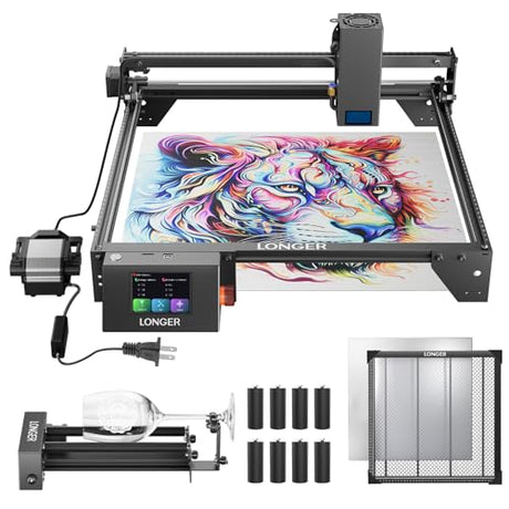 Longer RAY5 20W Laser Engraver with Air Pump, 17.3"x 17.3" Honeycomb Bed, Rotary Roller, and 8 Risers – Cuts and engraves Wood, Metal, Acrylic, tumblers Longer