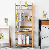 COSTWAY 47.5'' Natural Bamboo 4-Tier Ladder Shelf - Stylish Storage and Display Rack COSTWAY