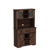 OKD 72" Farmhosue Bar Cabinet with Sliding Barn Door, Large Kitchen Buffet with Hutch w/Wine & Glasses Rack, 3 Drawers, 12 Storage Shelves, Rustic Coffee Bar Sideboard Table, Reclaimed Barnwood OKD