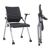 Folding office chair with wheels portable,comfy chair for desk,Home office chair ergonomic desk chair leather padded seats,desk chair for bedroom,conference training chairs for adults livingroom,black UDHSV