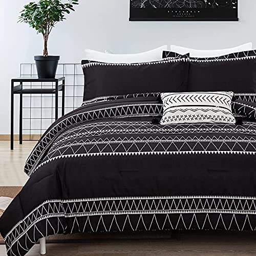 WONGS BEDDING Black Comforter Set King Size (104"x 90"), Reversible Boho Striped Bedding Set for King Bed - 3 Pieces (1 Comforter + 2 Pillowcases), Soft Microfiber Down Alternative WONGS BEDDING