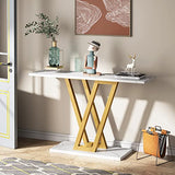 Tribesigns Gold Console Table, Modern Hallway Table for Entryway, 43 Inch Entryway Tables Narrow Sofa Table for Living Room, Stable Metal Frame & Easy Assemble, Faux Marble White Tribesigns