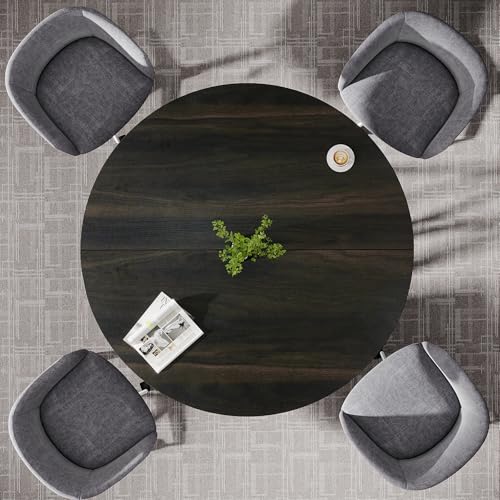 Tribesigns 47" Round Conference Table for 4-6, Modern Office Meeting Table with Metal Cross Legs for Office, Conference Room, Small Spaces (Black) Tribesigns