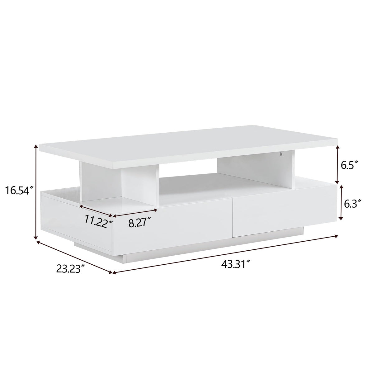 Tltaroni LED Coffee Table, Modern High Glossy Coffee Table with 4 Drawers and Open Display Shelf Wood Rectangle Center Tables with Storage for Living Room, White Tltaroni