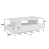 Tltaroni LED Coffee Table, Modern High Glossy Coffee Table with 4 Drawers and Open Display Shelf Wood Rectangle Center Tables with Storage for Living Room, White Tltaroni