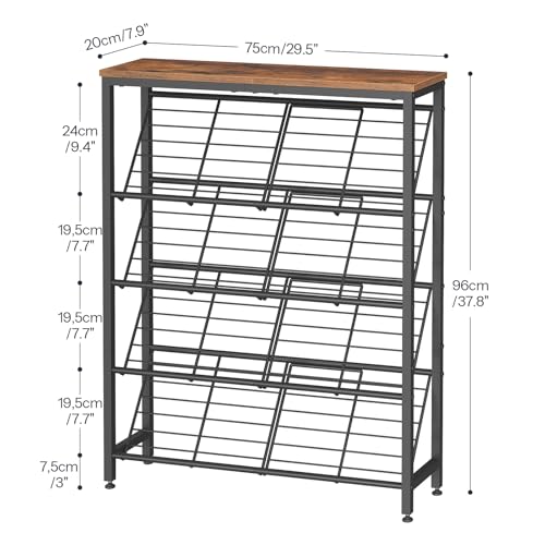 HOOBRO Shoe Rack, 5-Tier Narrow Slanted Shoe Storage Shelf, Slim Shoe Organizer for Front Door Entrance, Garage, Entryway, Holds up to 12-16 Pairs of Shoes, Rustic Brown and Black BF20XJ01 HOOBRO