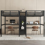Harper & Bright Designs Double Loft Bed Twin Size with Desk and Wardrobe for 2, Heavy Duty Metal Loft Bed Frame with Storage Shelf and Electrical Outlet, Black Harper & Bright Designs