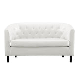 Naomi Home Barrel Love Seat, Button Tufted Faux Leather Loveseat Sofas, Modern 2 Seater Faux Leather Sofa, Small Loveseats for Small Spaces, Bedrooms, Love Seat Couches for Living Room - White Naomi Home