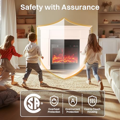 55" Electric Fireplace with Mantel | 1400W Faux Fireplace | Highly Realistic 3D Flame | 50-90℉ Adjustable Temp | Button & Remote Control | White Fireplace Mantel Surround | 55" W×13.5" D×44" H FODINGHILL