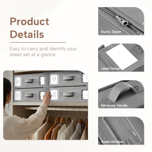 Criusia Bed Sheet Organizers and Storage, 6 Pack Foldable Linen Closet Organizer Box – Bedding Holder for Sheet Set (King/Queen Sizes), Duvet Covers, Blankets (Grey) Criusia