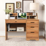 Catrimown Computer Desk with 4 Drawers and Hutch, Home Office Desk with File Drawer, 44” Rustic Oak Wood Desk, Study Table for Bedroom, Rustic Oak Catrimown