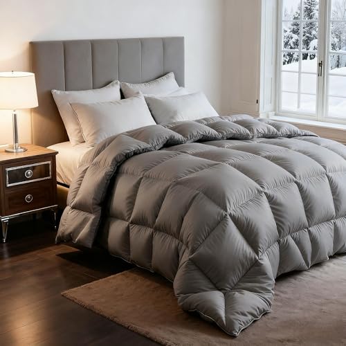Feather Down Fiber Comforter Twin Size,Premium Ultra-Soft Breathable Comforter High Fill Power Grey Duvet Insert,All Season Hotel Luxury Bedding Comforters 8 Corner & Center Loops,Baffle Box Design HYVIF