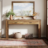 Tribesigns 63" Console Table, Farmhouse Entryway Table with 2 Drawers and H-Shaped Sturdy Legs for Hallway, Living Room, MDF, Light Brown Tribesigns