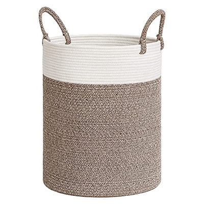 INDRESSME Tall Wicker Laundry Basket, Large Woven Clothes Hamper for Bedroom, Bathroom, Living room, Tall Nursery Hamper for Blankets, Toys, 16 x 20 inches White & Brown