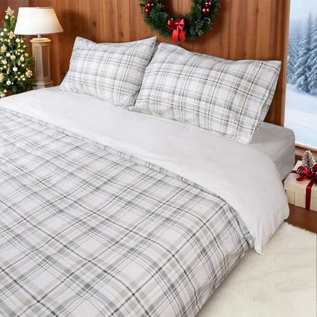 Gogreen 100% Cotton Duvet Cover Set - 2 Piece Soft Breathable Bedding Set, All Season Comforter Cover with Zipper Closure & Corner Buttons, Includes 2 Pillowcases (Christmas Plaid, Twin Size) Gogreen