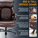 Big and Tall Office Chair for Heavy People, 500LBS High Back Extra Wide Heavy Duty Executive Office Chair Comfortable for Home Office, Large Computer Desk Chair with Adjustable Lumbar Support Brown ZSQN