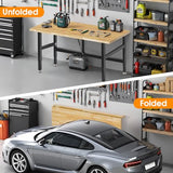 MUWOOD 48”Folding Workbench, 2000 LBS Capacity Heavy Duty Workbench, Height Adjustable Foldable Work Table, Rubberwood Collapsible Desk for Workshop, Garage, Office, Home MUWOOD