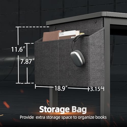 TIQLAB Gaming Desk 40 inch with Power Outlet and LED Light, Computer Desk with Reversible Shelves and Storage Drawer, Small PC Desk for Home Office Table with Bag, Carbon Fiber Black TIQLAB