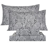 KACEMOO Bed Sheets Queen Size, 4 Piece Gray Paisley Sheets, 17" Deep Pocket Floral Pattern Sheets Queen, Soft Luxury Brushed Microfiber Sheets, Easy Care Breathable Bedding Set KACEMOO