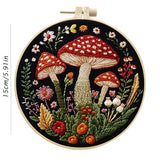 SCECALA 4 Pack Mushroom Embroidery Kit - Botanical Flower Floral Hand Embroidery Kit for Beginners with Pattern, Complete Cross Stitch Supplies DIY Craft for Adults Sewing Hobby, 1pc Hoops