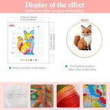 Zhenqing Fox Cross Stitch Kit for Beginners, 11CT Printed 20x20cm with 16cm Hoop, Cute Animal Embroidery Set(70736)
