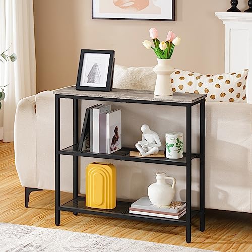HOOBRO 29.5" Narrow Console Table, 3-Tier Entryway Table, Thin Sofa Table with Shelves, Side Table, Display Table, for Hallway, Entrance, Living Room, Bedroom, Greige and Black BG73XG01 HOOBRO