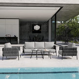 EAST OAK Life Chatter Patio Furniture Set 5 Pieces, Outdoor Furniture 5-Seat Sofa with Two Round Coffee Table, Waterproof Thick Cushion Deep Seating for Porch, Balcony, Earth Black & Misty Grey EAST OAK