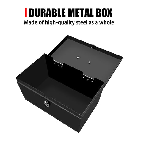 Peastorm Small Steel Metal Tool Box, Lockable Storage Box for Storing Valuable Items, Office Documents, Garage Tools (12" Black) peastorm