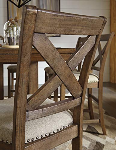 Signature Design by Ashley Moriville Rustic Farmhouse 24.5" Upholstered Barstool, 2 Count, Beige & Brown Signature Design by Ashley