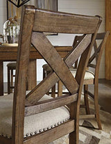Signature Design by Ashley Moriville Rustic Farmhouse 24.5" Upholstered Barstool, 2 Count, Beige & Brown Signature Design by Ashley