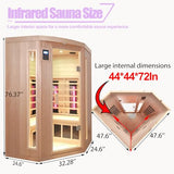 KUNSANA Infrared Saunas 2-3 Person, Ceramic Infrared Sauna for Home, Low EMF Indoor Home Sauna Spa, Ultra Large Size Corner Sauna, Hemlock Wood Sauna Room, Bluetooth Speakers, Chromotherapy Lights KUNSANA