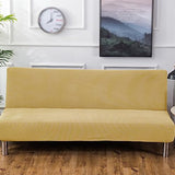 Stretch Futon Cover, Couch Cover for Futon, Armless Sofa Cover, Foldable Sofa Bed Slipcover Without Armrest, Universal Sofa Slipcover Furniture Protector for Kid, Pet(Small Checks Light Yellow,Medium) SHEKAKO