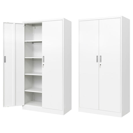 BESFUR Metal Storage Cabinet, 72" - White Garage Metal Cabinet, Adjustable Shelves and Locking Doors for Office, School, Garage BESFUR