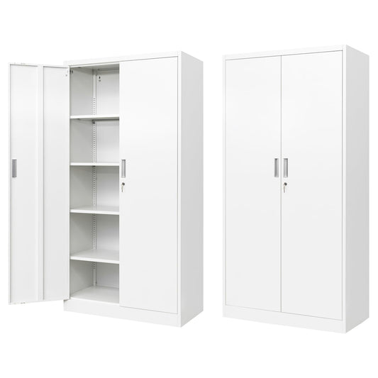 BESFUR Metal Storage Cabinet, 72" - White Garage Metal Cabinet, Adjustable Shelves and Locking Doors for Office, School, Garage