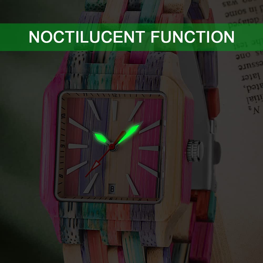 Dentily Women Square Wood Watches Handmade Wooden Quartz Ladies Womens Watch Women's Wooden Watch Dentily