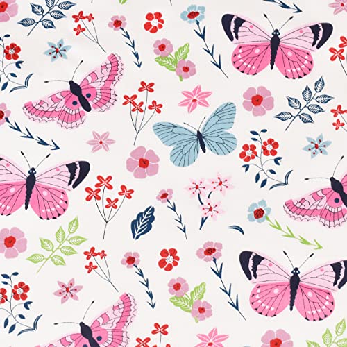 Scientific Sleep Butterfly Pink Flower 100% Cotton Cozy Fun Twin Bed Sheet Set, Flat Sheet & Fitted Sheet & Pillowcase Kids Boys Girls Bedding Set Scientific Sleep