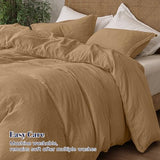 PHF 100% Natural Cotton Muslin Duvet Cover Set Queen Size, Ultra Soft Breathable Absorbent, Luxurious Minimalist Gauze Bedding for All Season, Duvet Set with 2 Pillow Shams, 90" x 90", Brown PHF