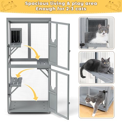 COZIWOW Catio Outdoor Cat Enclosure Window Access, Outdoor Cat House with Wheels, Cage for Cats Indoor