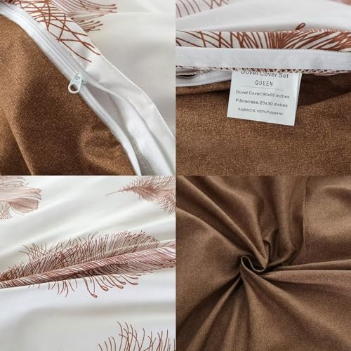 OAITE Duvet Cover Twin Size,Reversible Leaf Brown Duvet Cover Set with Zipper Closure, 3 Pieces Modern Patterns Soft Microfiber Bedding Set with 8 Ties(68’’*90’’,2 Pillow Cases) OAITE