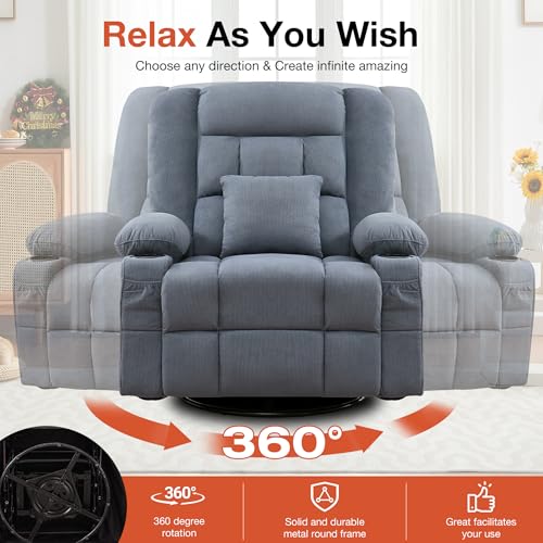 Rocker Recliner Chair with Heating and Kneading Massage for Adults,360°Swivel Rocker Recliner with Cup Holder and USB Charge Port for Living Room,Bedroom, Nursery