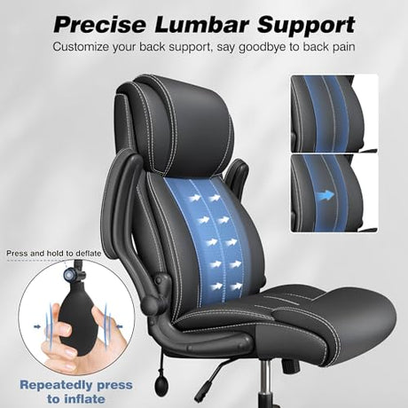 BESTFAIR Ergonomic Office Chair - Desk Computer Chair, Leather High Back Executive Chairs with Adjustable Lumbar Support & Flip Up Arms, Rocking, Black BESTFAIR