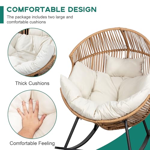 Shintenchi Wicker Egg Chair Outdoor, Oversized Outdoor Indoor Egg Rocking Chair, Large PE Rattan Patio Lounge Chair with Cushion for Patio, Balcony, Backyard, Garden, Beige Shintenchi